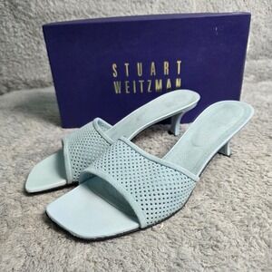 VTG NEW Stuart Weitzman Baby Blue‎ Suede Leather Square Toe Heeled Sandals 9.5M